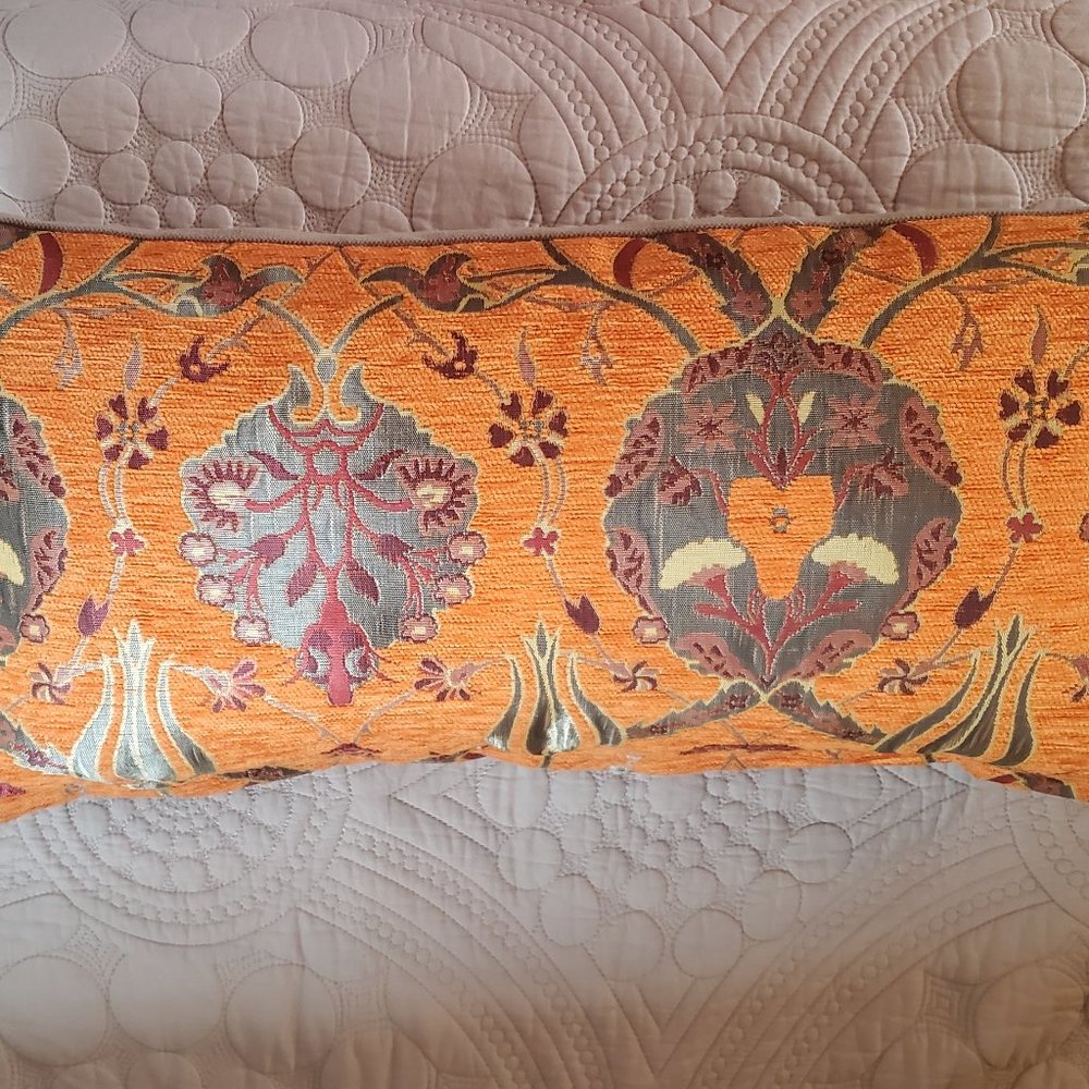 Handmade Chenille Floral Lumbar Pillow NWOT Orange Beautiful!